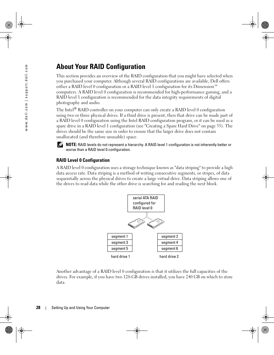 About your raid configuration, Raid level 0 configuration | Dell XPS 400/Dimension 9150 User Manual | Page 28 / 148