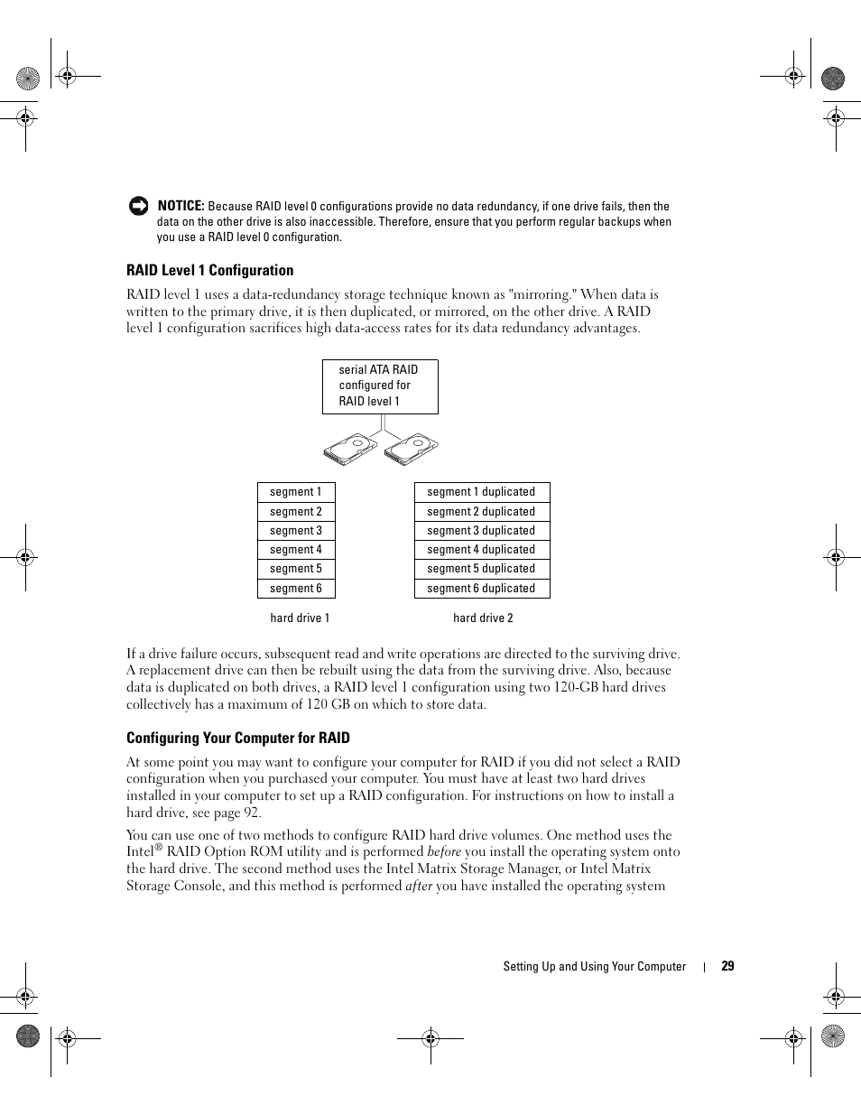 Raid level 1 configuration, Configuring your computer for raid | Dell XPS 400/Dimension 9150 User Manual | Page 29 / 148