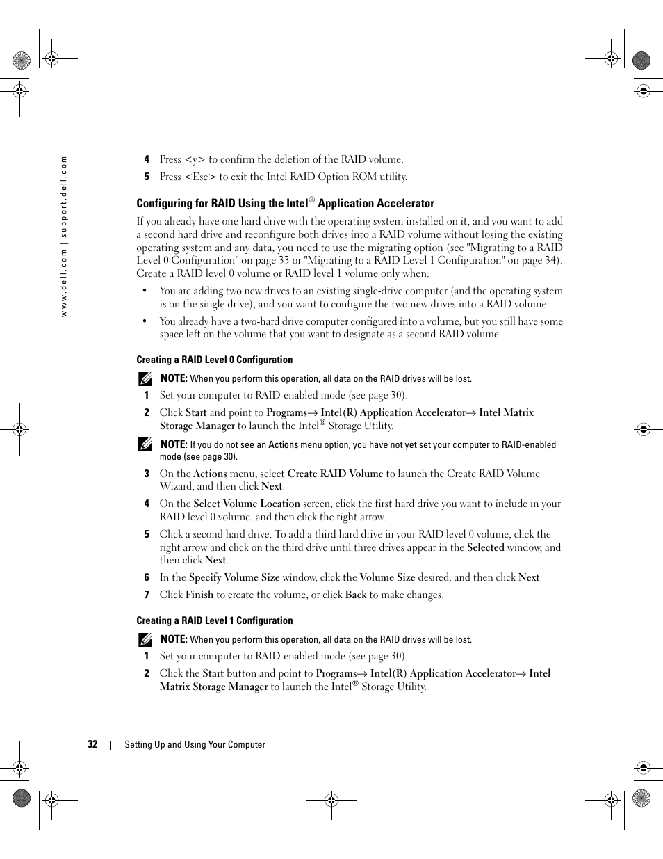 Configuring for raid using the intel | Dell XPS 400/Dimension 9150 User Manual | Page 32 / 148