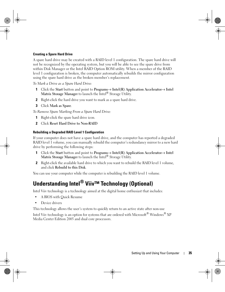 Understanding intel® viiv™ technology (optional), Understanding intel, Viiv™ technology (optional) | Dell XPS 400/Dimension 9150 User Manual | Page 35 / 148