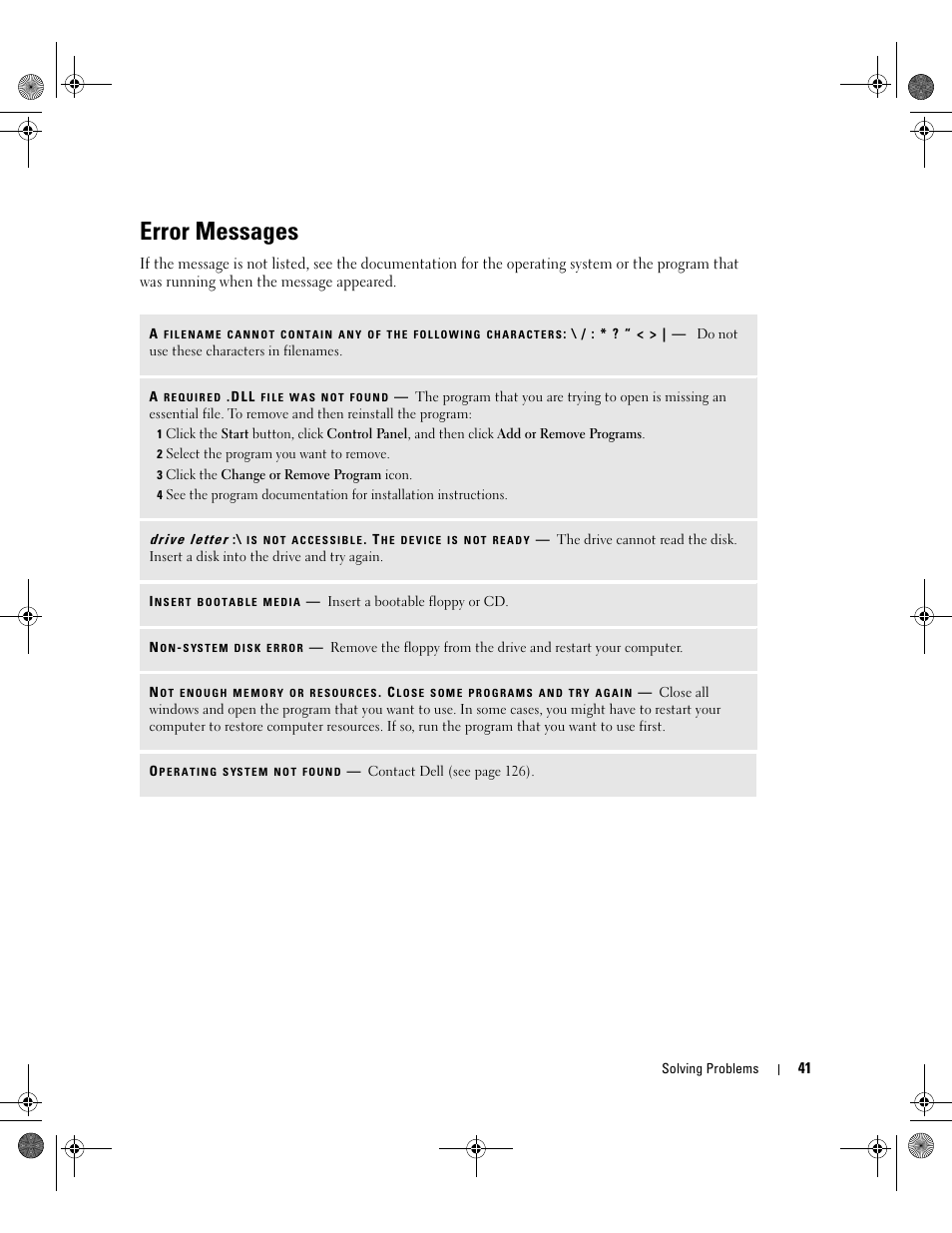 Error messages | Dell XPS 400/Dimension 9150 User Manual | Page 41 / 148