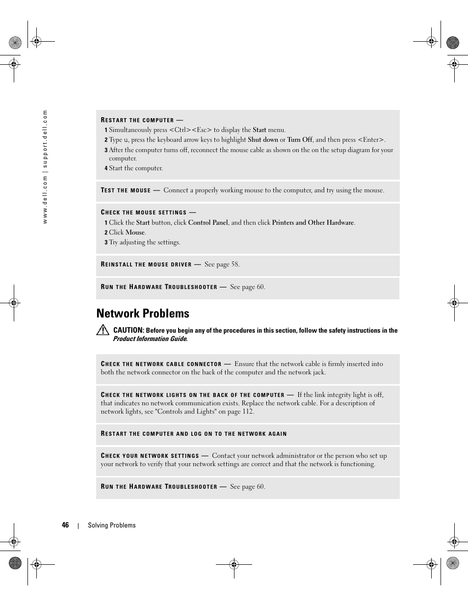 Network problems | Dell XPS 400/Dimension 9150 User Manual | Page 46 / 148