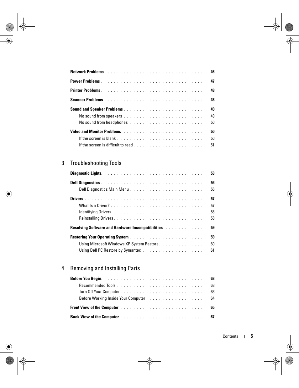 3troubleshooting tools, 4removing and installing parts | Dell XPS 400/Dimension 9150 User Manual | Page 5 / 148