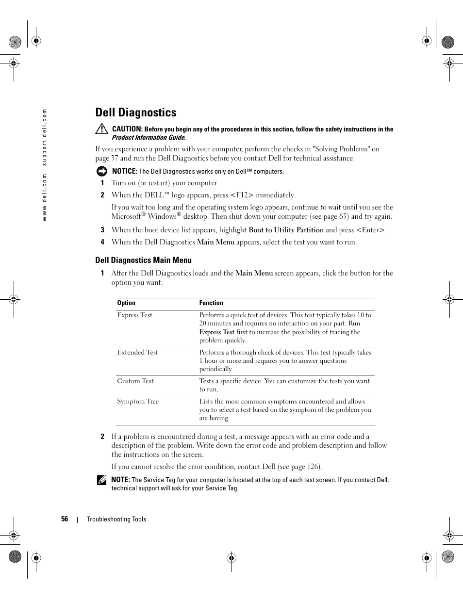 Dell diagnostics, Dell diagnostics main menu, See "dell diagnostics | Dell XPS 400/Dimension 9150 User Manual | Page 56 / 148