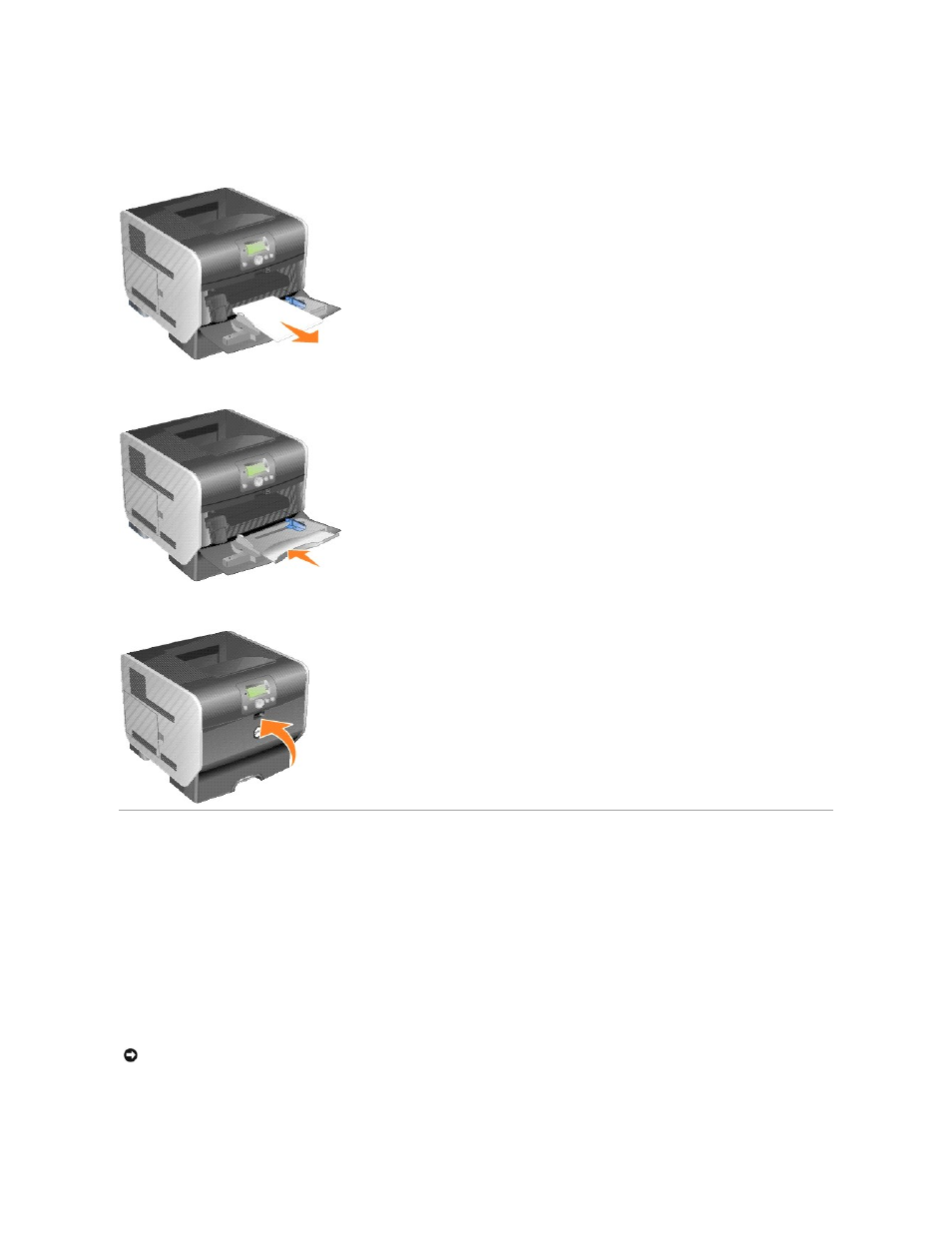 Loading the envelope feeder, Closing the multipurpose feeder | Dell 5210n Mono Laser Printer User Manual | Page 111 / 150