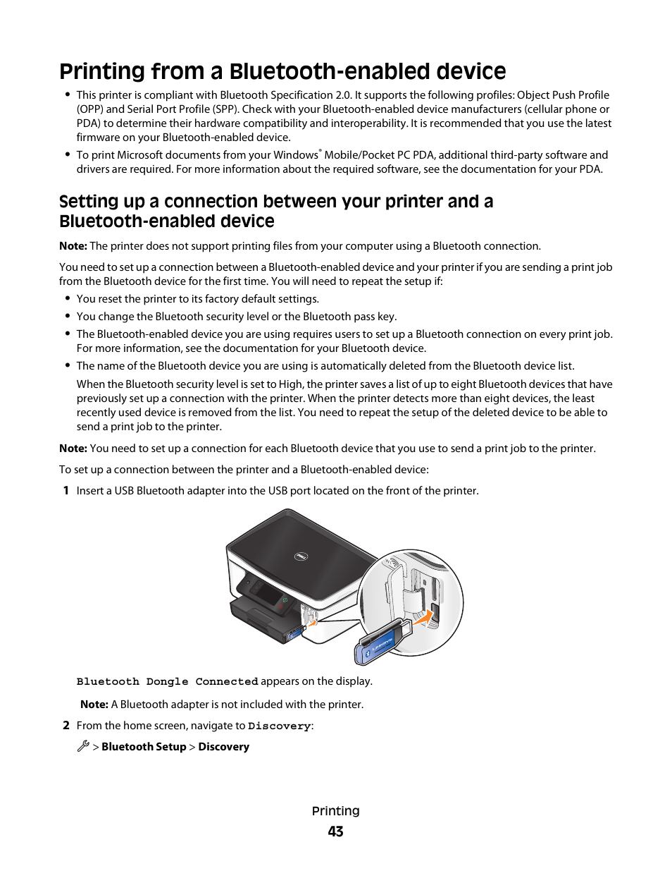 Printing from a bluetooth-enabled device | Dell P713w All In One Photo Printer User Manual | Page 43 / 125