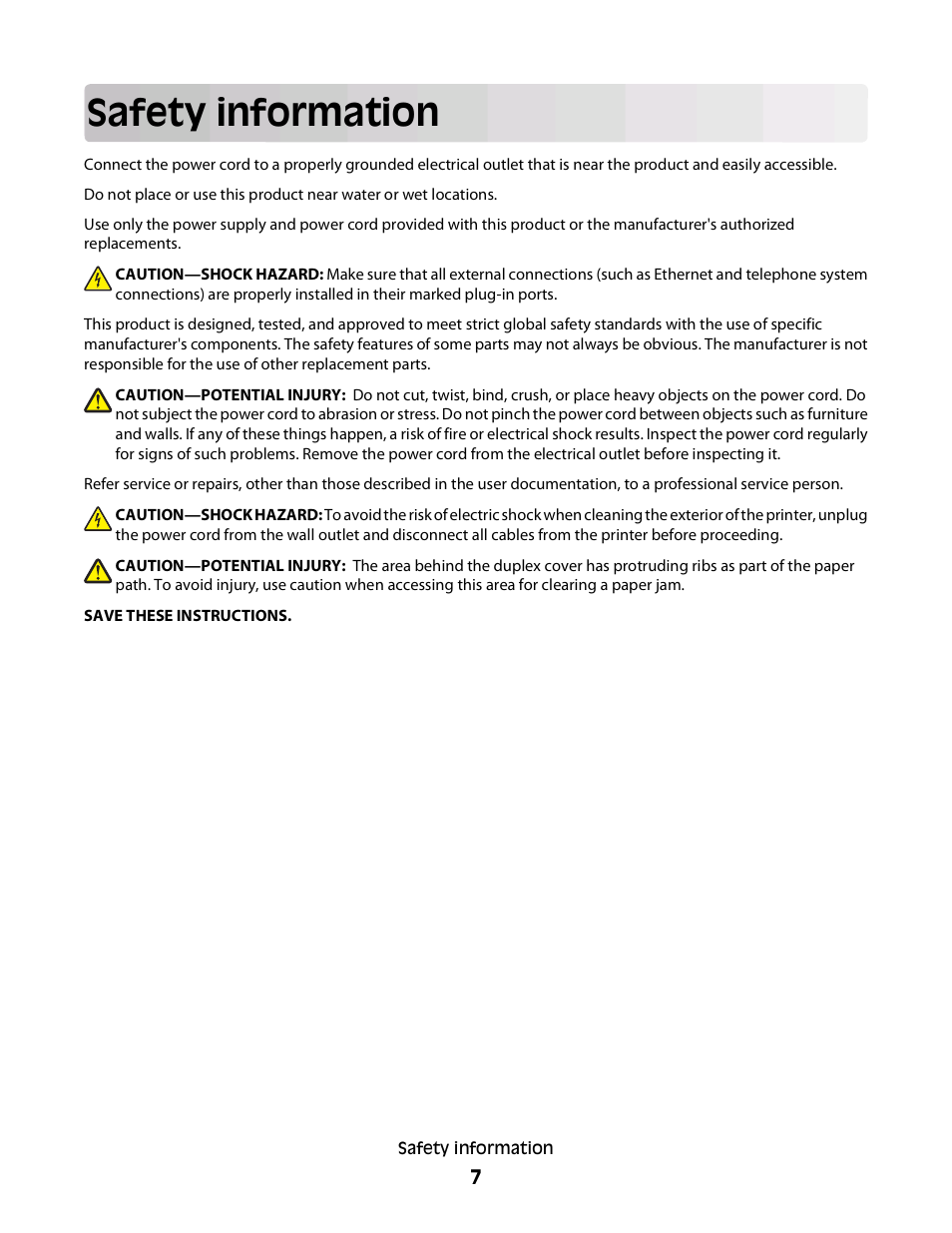 Safety information | Dell P713w All In One Photo Printer User Manual | Page 7 / 125