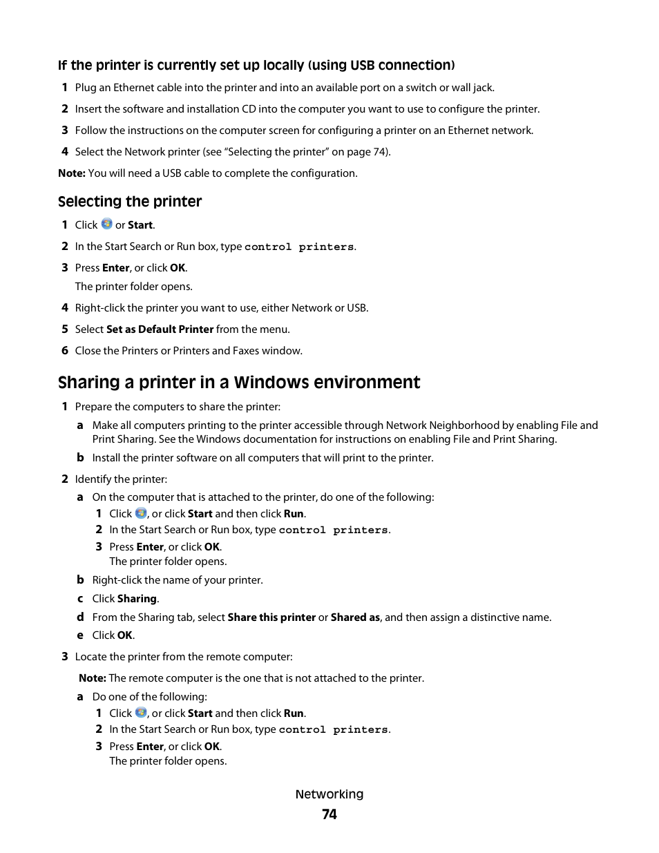 Sharing a printer in a windows environment | Dell P713w All In One Photo Printer User Manual | Page 74 / 125