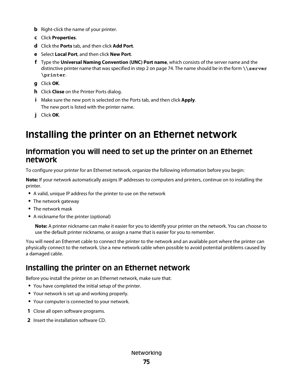 Installing the printer on an ethernet network | Dell P713w All In One Photo Printer User Manual | Page 75 / 125