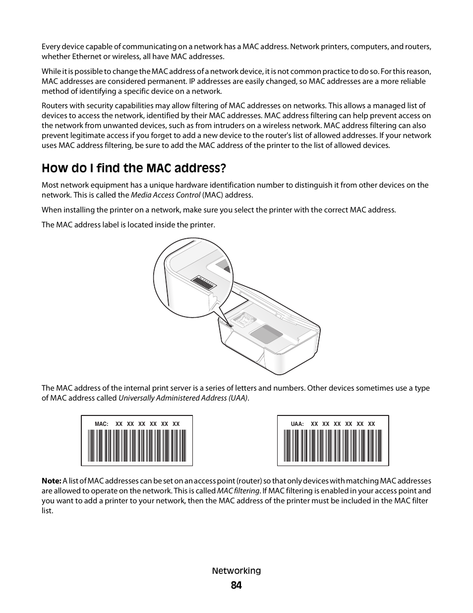 How do i find the mac address | Dell P713w All In One Photo Printer User Manual | Page 84 / 125