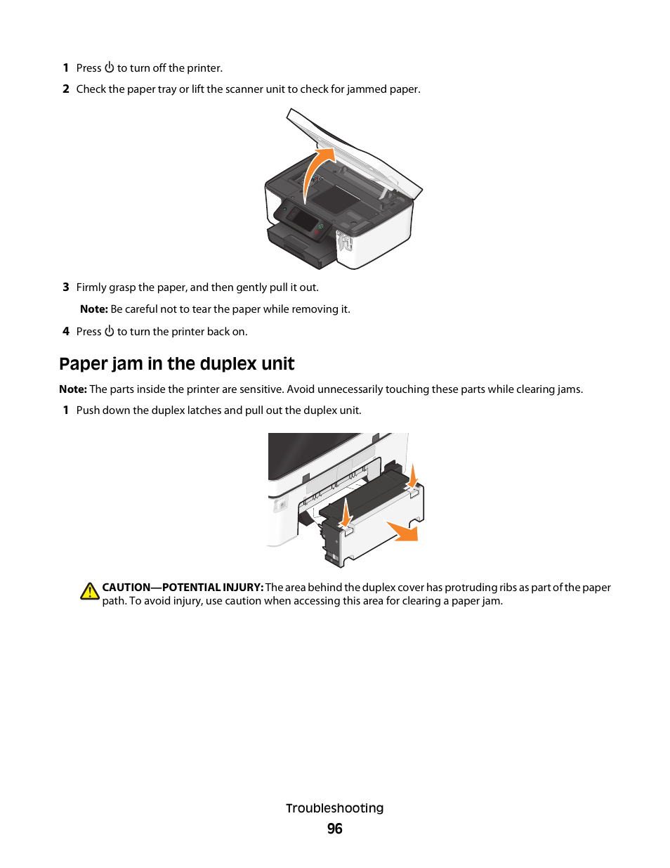 Paper jam in the duplex unit | Dell P713w All In One Photo Printer User Manual | Page 96 / 125