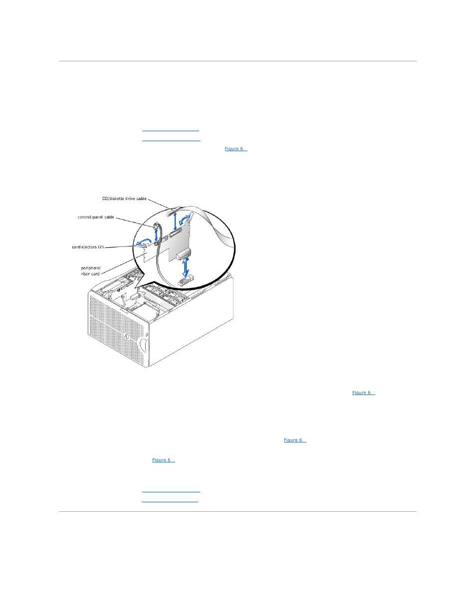 Peripheral riser card, I/o riser card, Removing the peripheral riser card | Replacing the peripheral riser card | Dell PowerEdge 6600 User Manual | Page 55 / 77