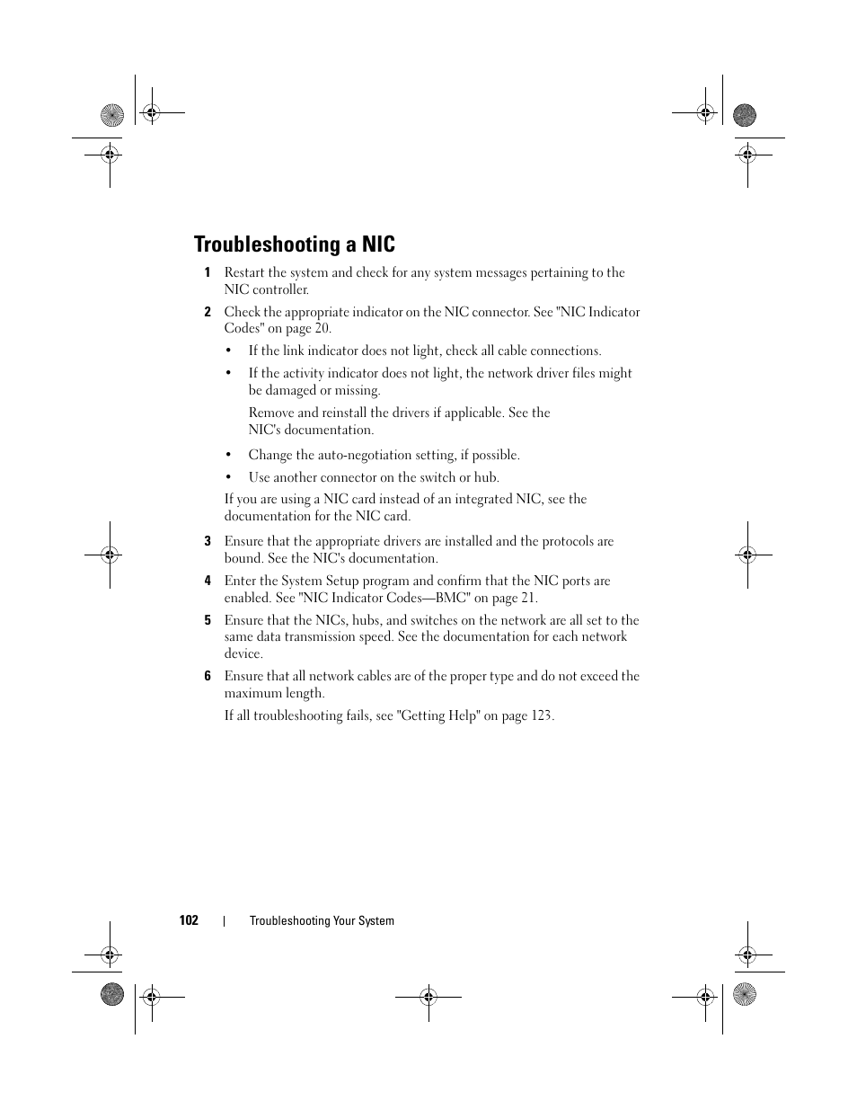 Troubleshooting a nic | Dell PowerEdge C1100 User Manual | Page 102 / 140