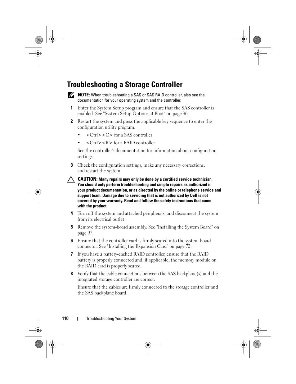 Troubleshooting a storage controller | Dell PowerEdge C1100 User Manual | Page 110 / 140