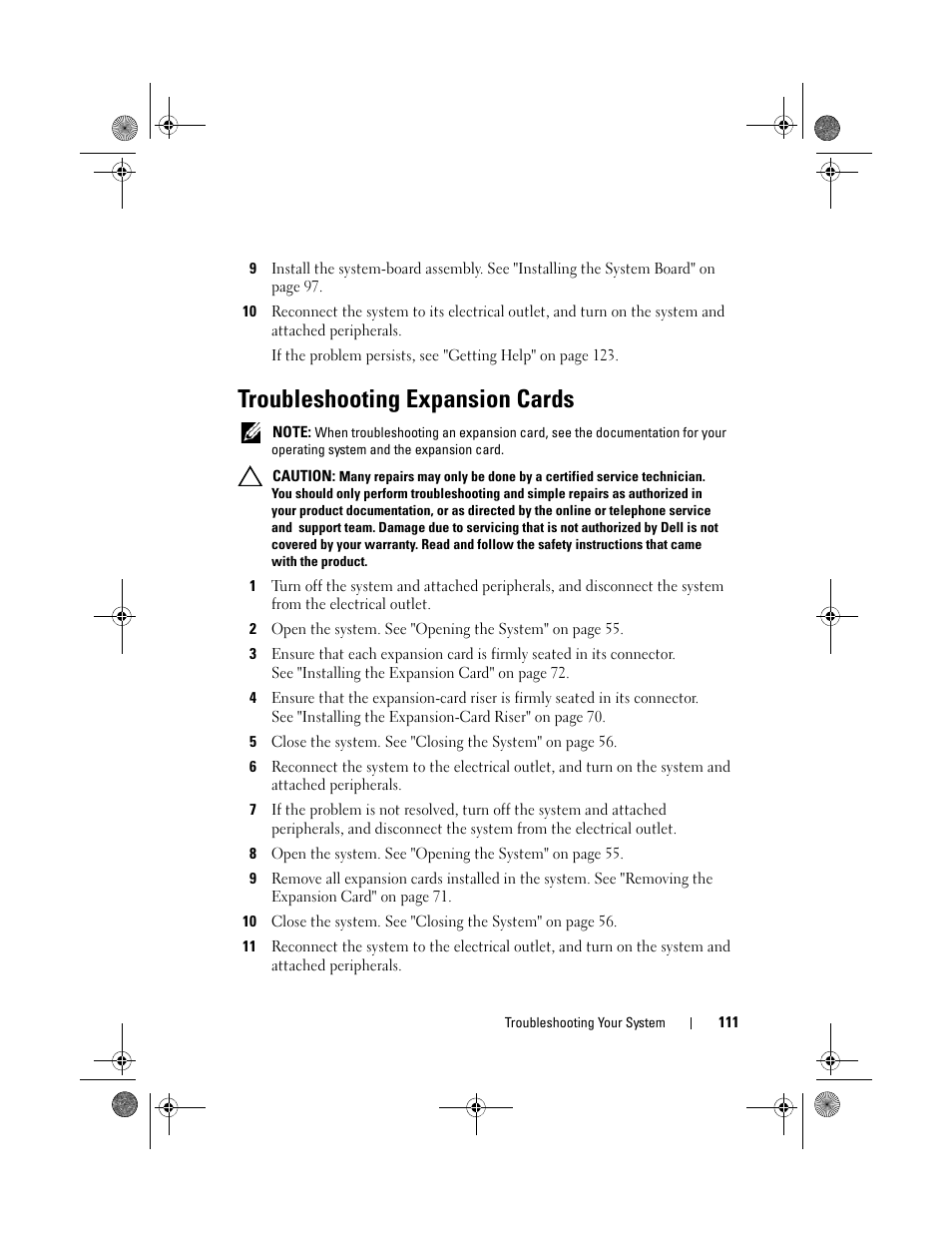 Troubleshooting expansion cards | Dell PowerEdge C1100 User Manual | Page 111 / 140