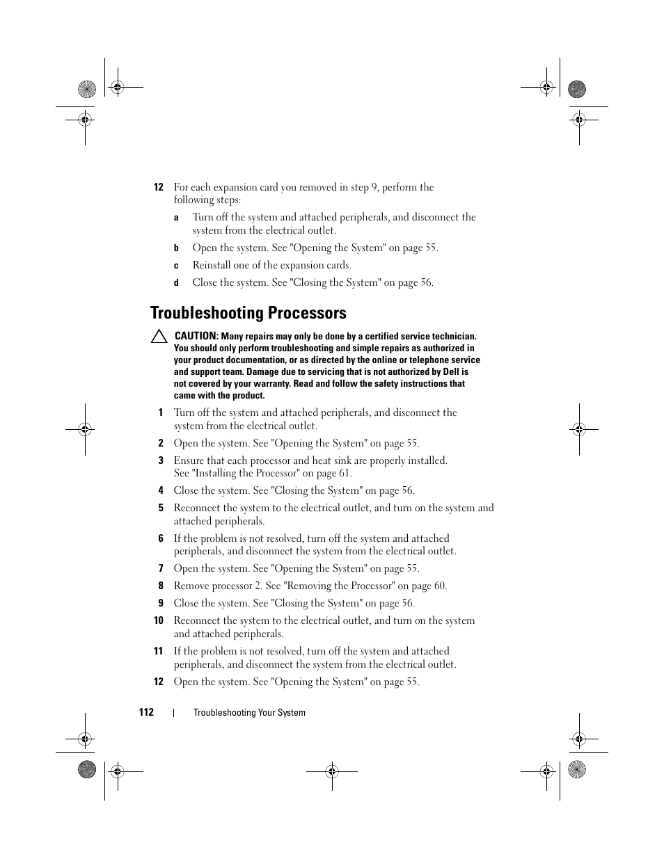 Troubleshooting processors, Troubleshooting processors" on | Dell PowerEdge C1100 User Manual | Page 112 / 140