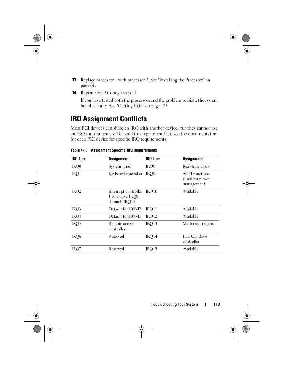 Irq assignment conflicts | Dell PowerEdge C1100 User Manual | Page 113 / 140