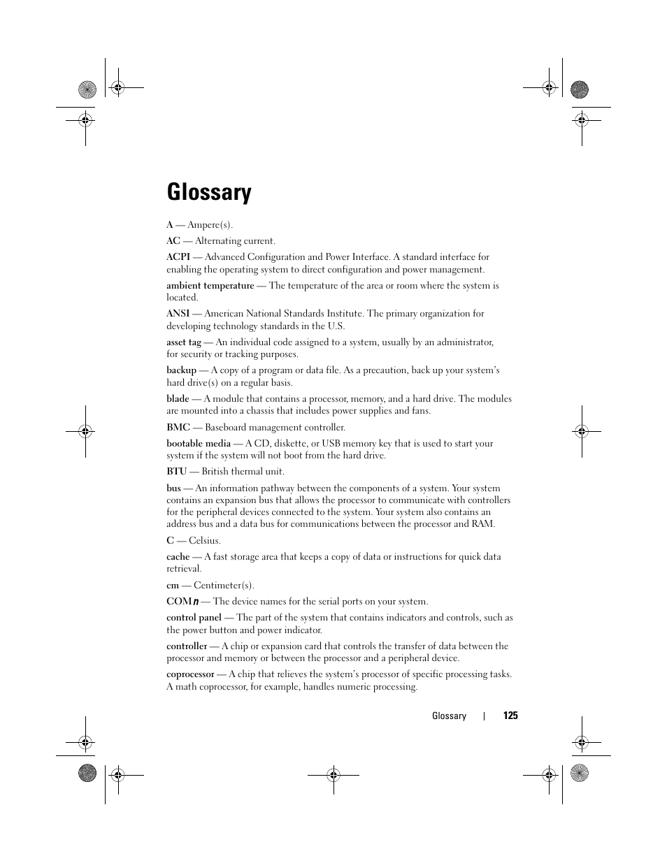 Glossary | Dell PowerEdge C1100 User Manual | Page 125 / 140