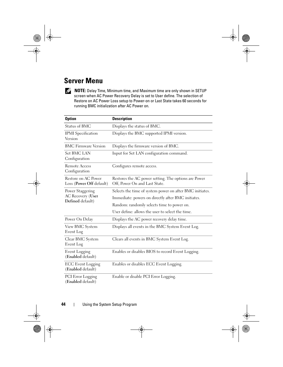 Server menu | Dell PowerEdge C1100 User Manual | Page 44 / 140
