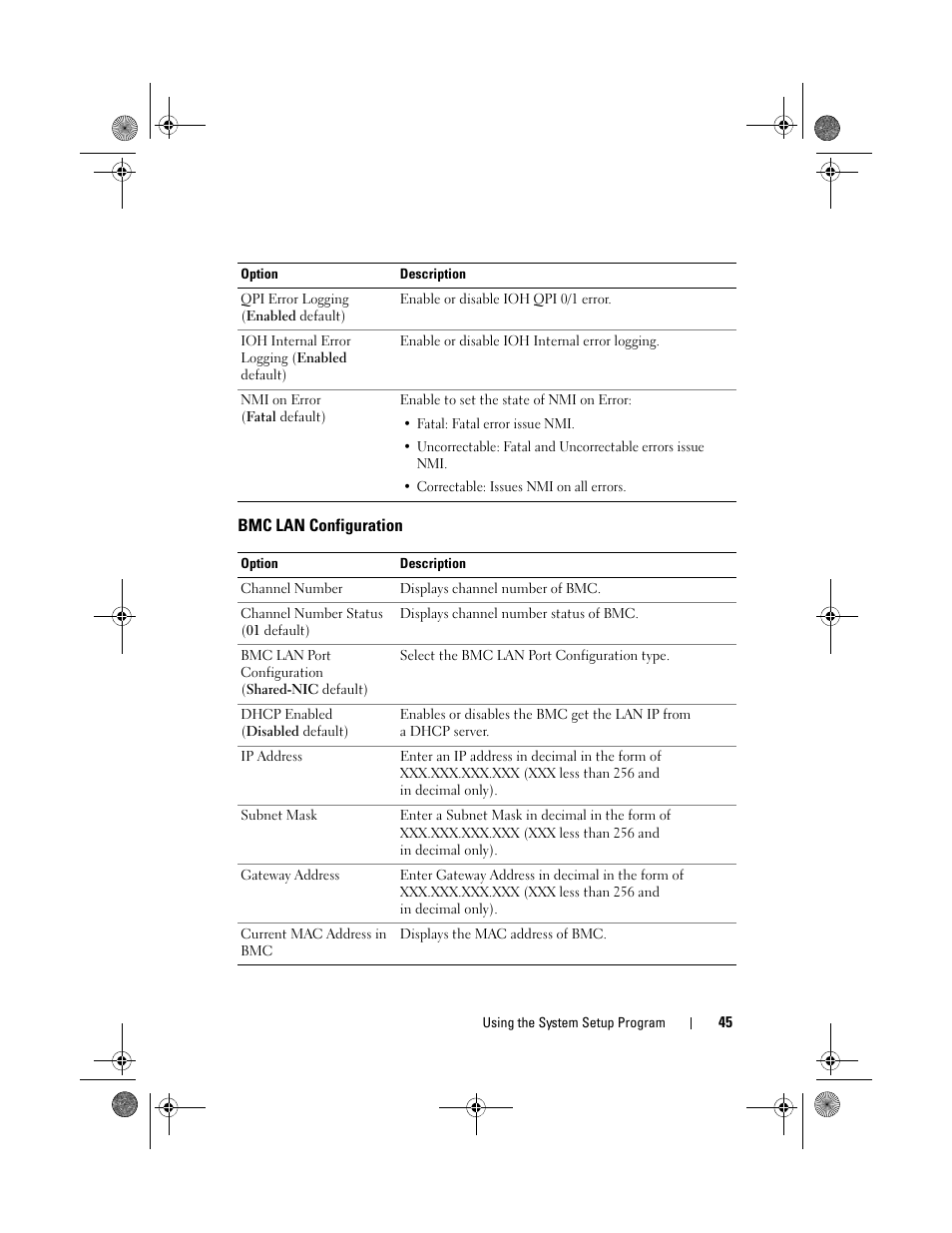 Bmc lan configuration | Dell PowerEdge C1100 User Manual | Page 45 / 140