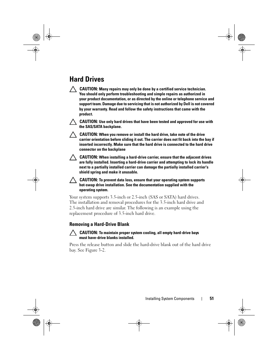 Hard drives, Removing a hard-drive blank | Dell PowerEdge C1100 User Manual | Page 51 / 140