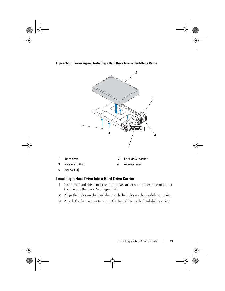Installing a hard drive into a hard-drive, Carrier | Dell PowerEdge C1100 User Manual | Page 53 / 140