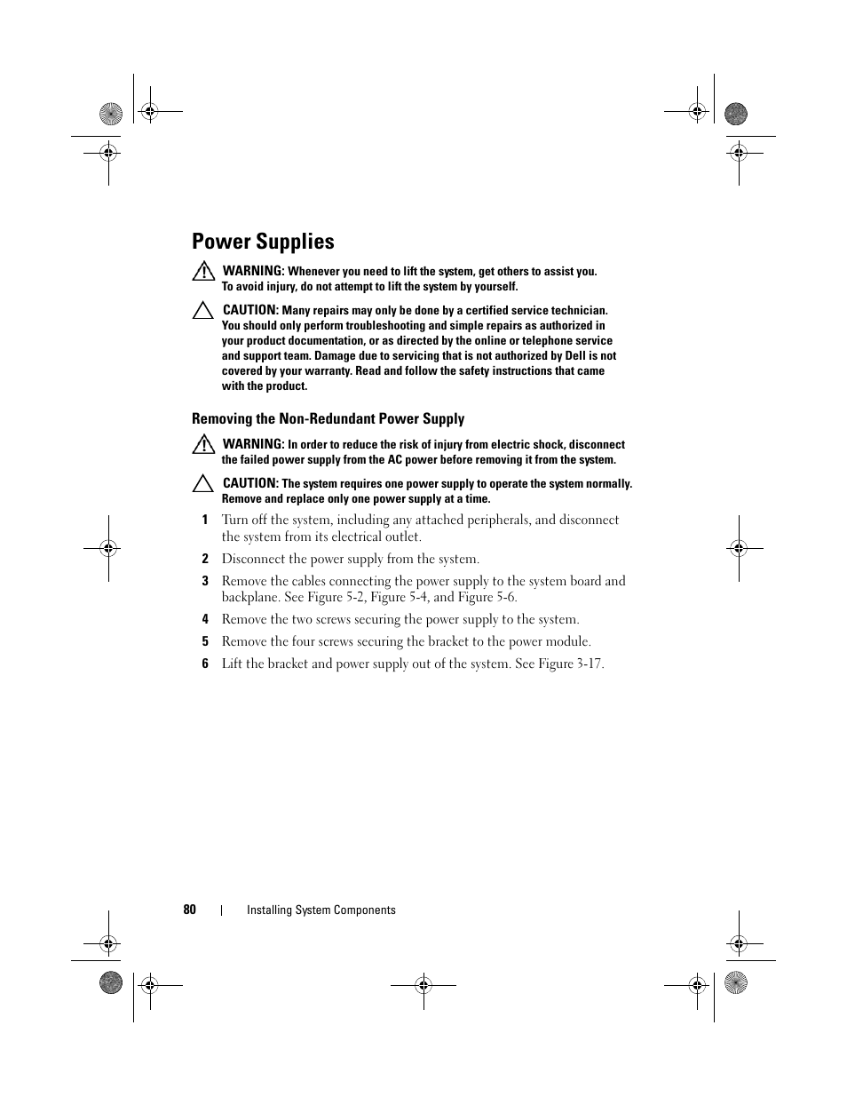 Power supplies, Removing the non-redundant power supply | Dell PowerEdge C1100 User Manual | Page 80 / 140