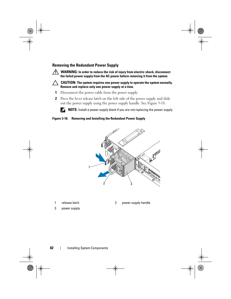 Removing the redundant power supply | Dell PowerEdge C1100 User Manual | Page 82 / 140