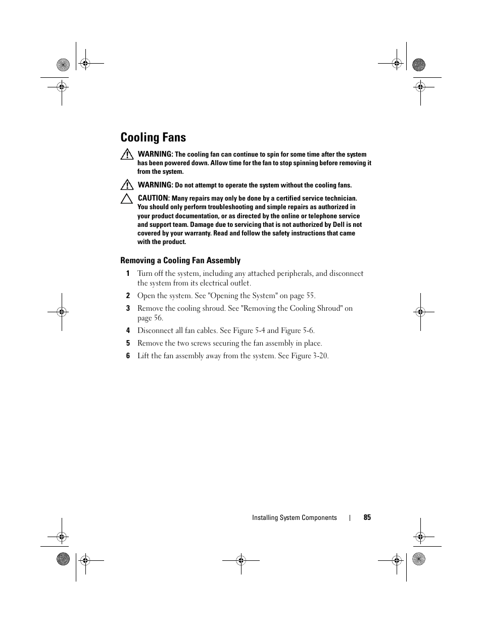 Cooling fans, Removing a cooling fan assembly | Dell PowerEdge C1100 User Manual | Page 85 / 140