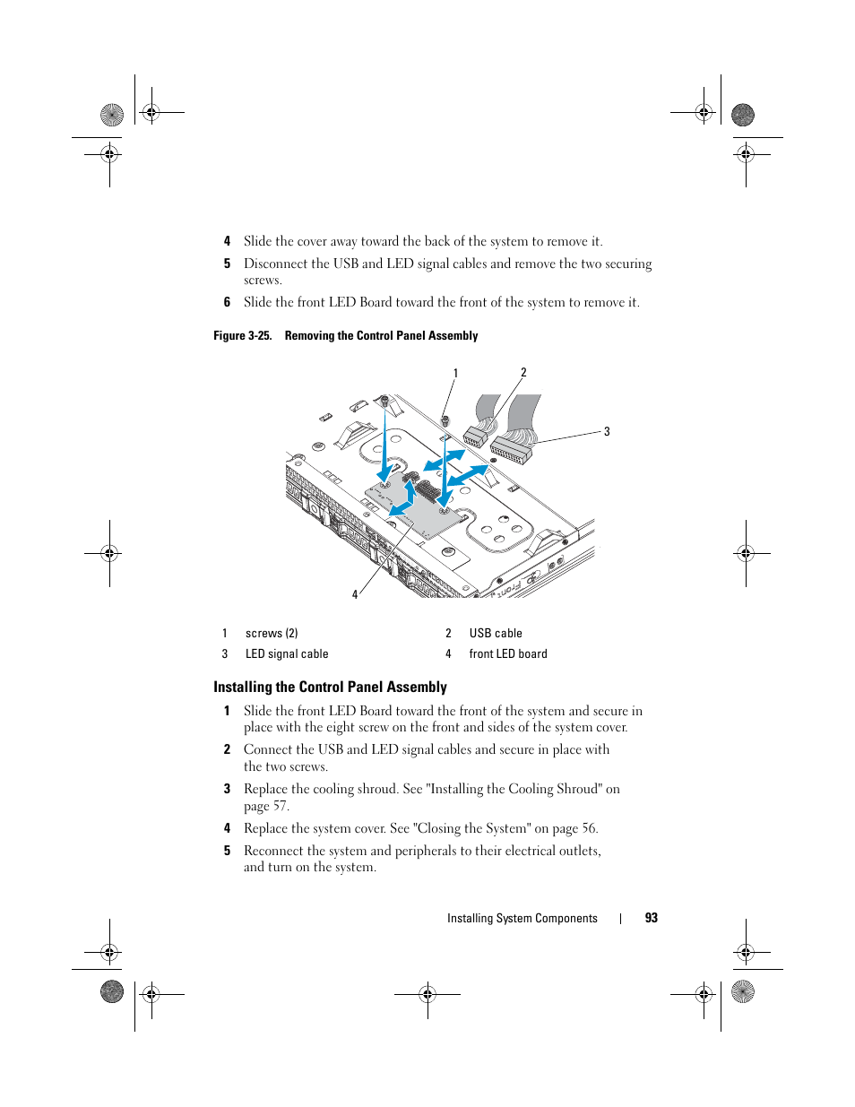 Installing the control panel assembly | Dell PowerEdge C1100 User Manual | Page 93 / 140