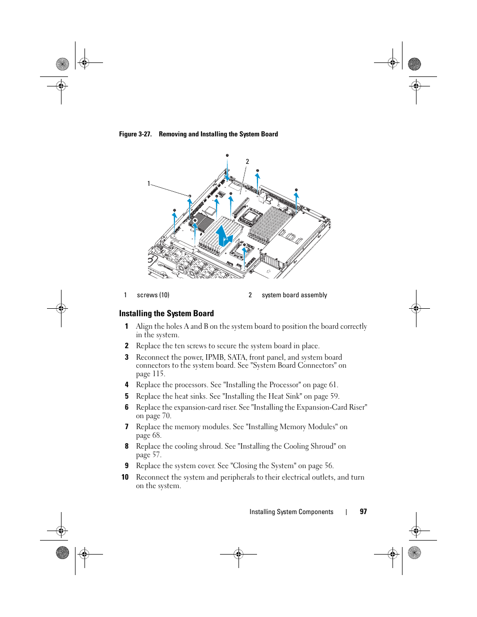 Installing the system board, Figure 3-27 | Dell PowerEdge C1100 User Manual | Page 97 / 140