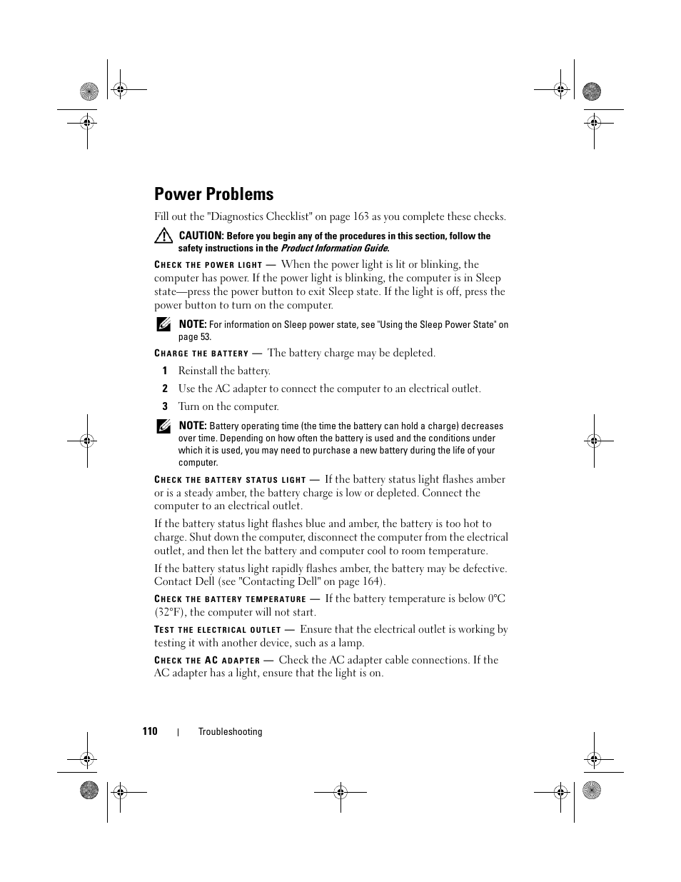 Power problems | Dell XPS M1330 (M1330, Mid 2007) User Manual | Page 110 / 202