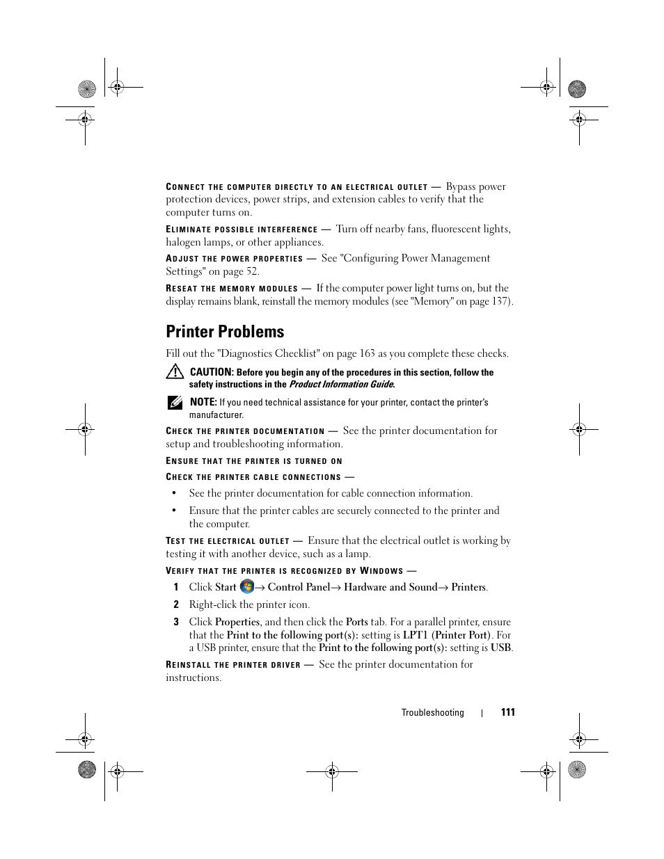 Printer problems | Dell XPS M1330 (M1330, Mid 2007) User Manual | Page 111 / 202