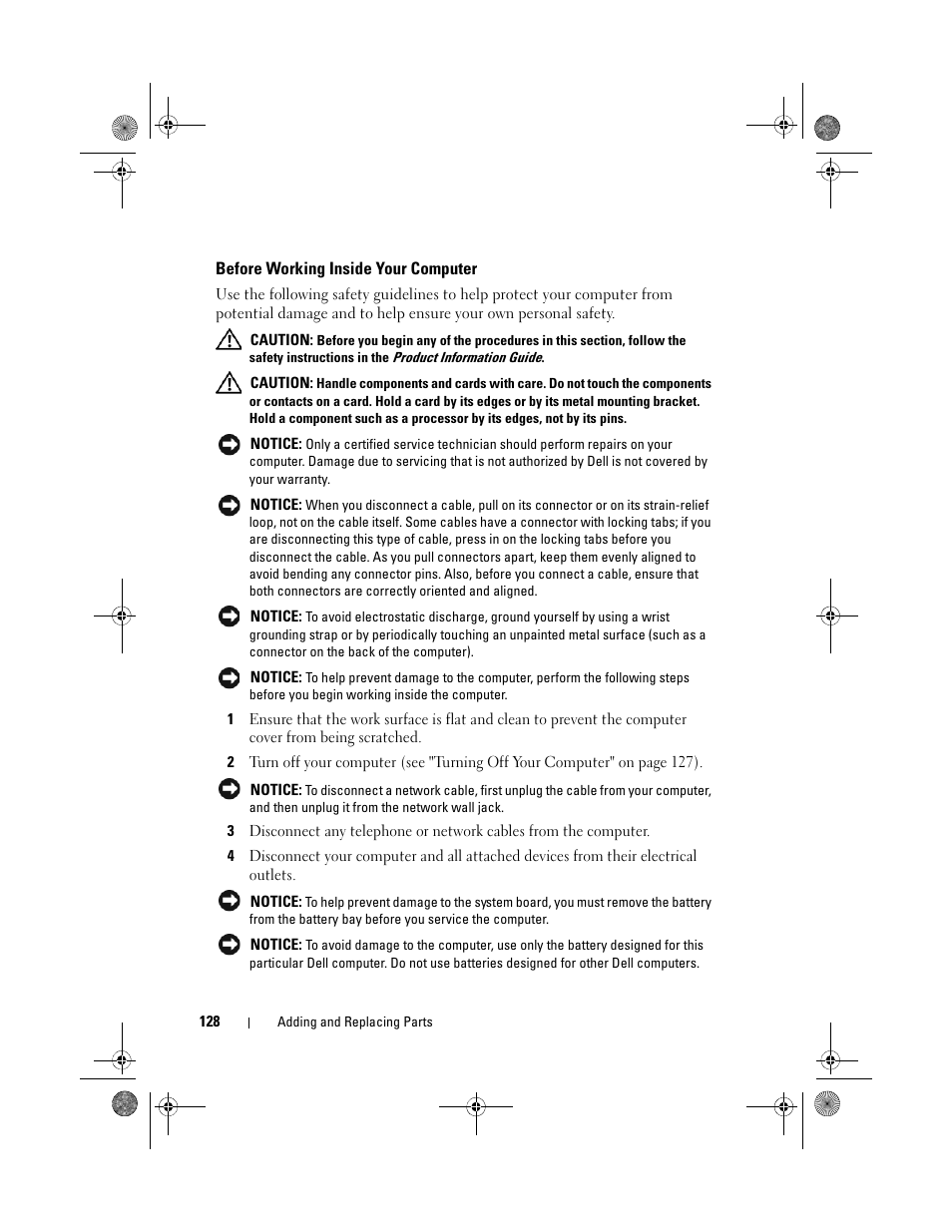 Before working inside your computer | Dell XPS M1330 (M1330, Mid 2007) User Manual | Page 128 / 202