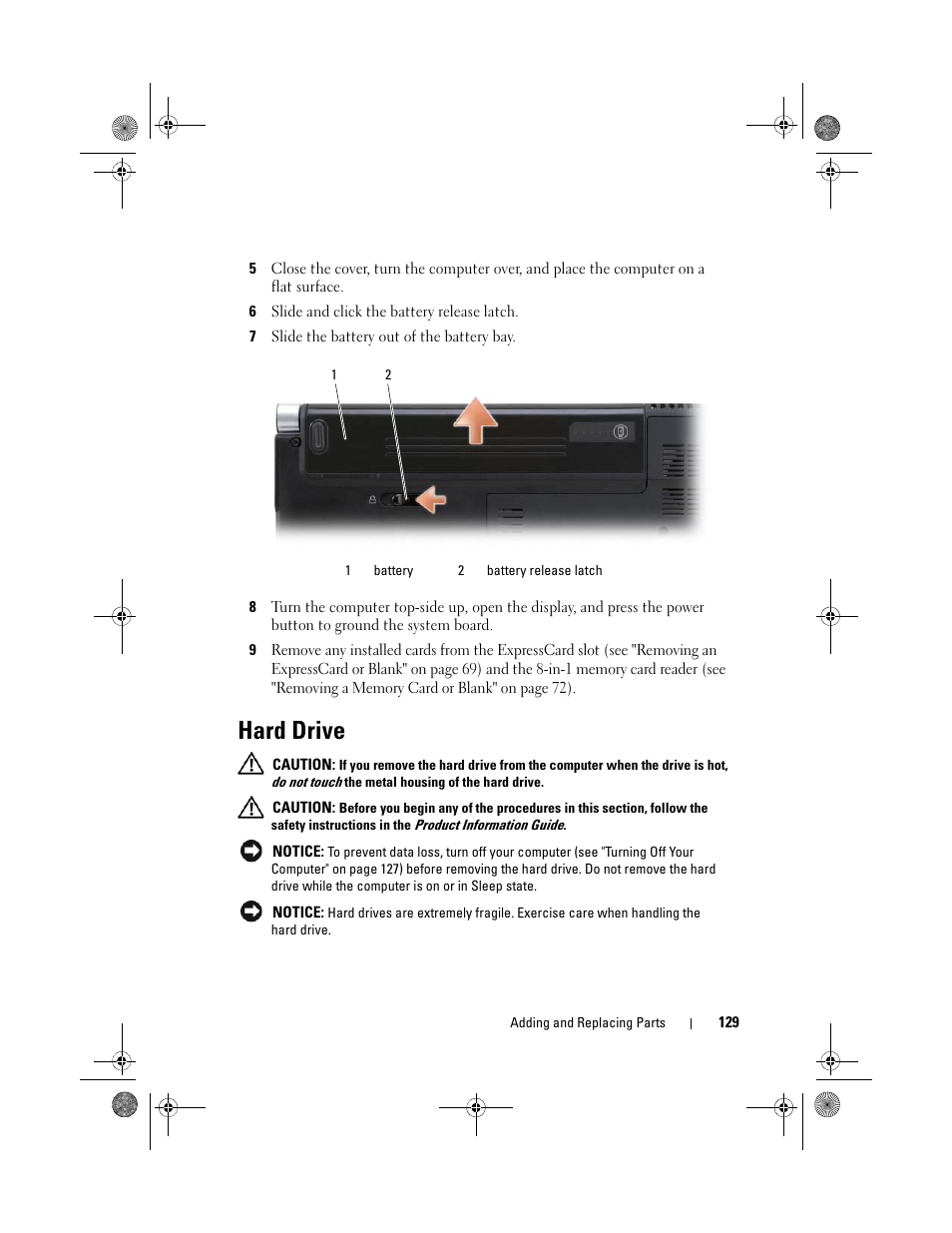 Hard drive, Drive (see "hard drive | Dell XPS M1330 (M1330, Mid 2007) User Manual | Page 129 / 202