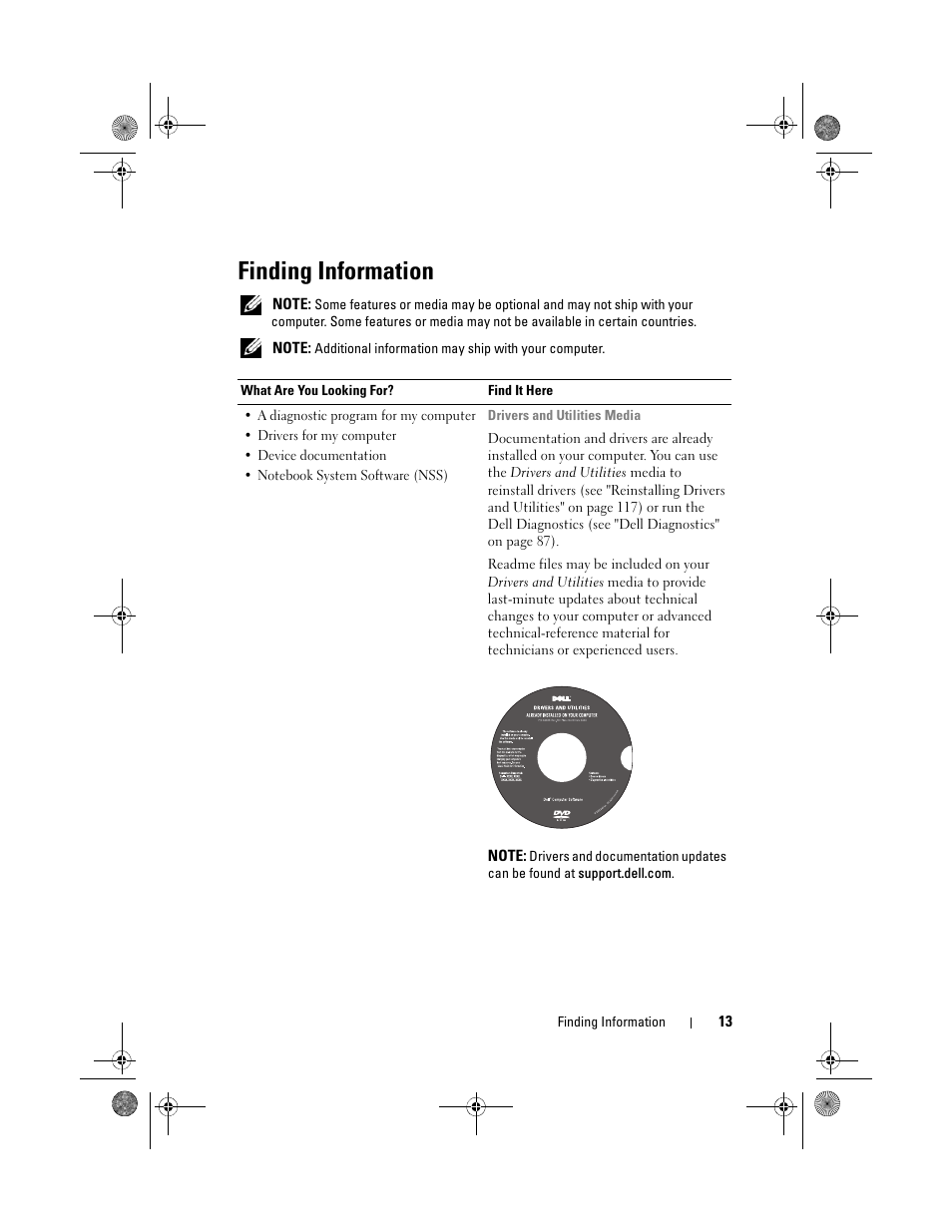 Finding information | Dell XPS M1330 (M1330, Mid 2007) User Manual | Page 13 / 202