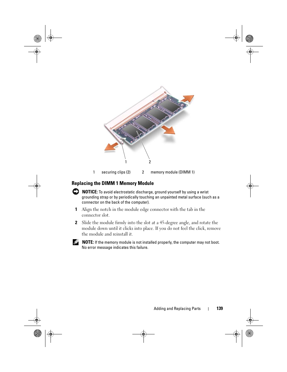 Replacing the dimm 1 memory module | Dell XPS M1330 (M1330, Mid 2007) User Manual | Page 139 / 202