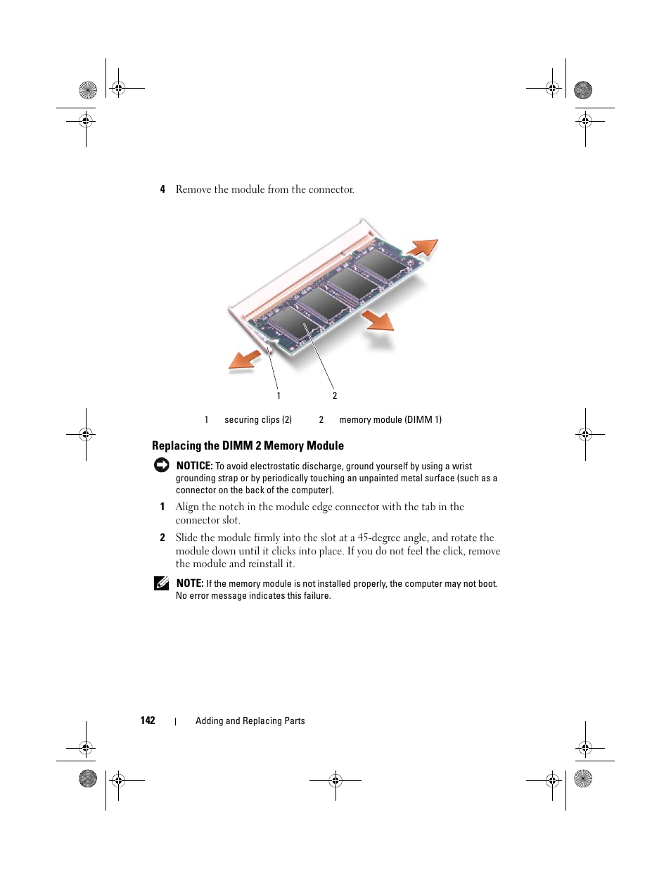Replacing the dimm 2 memory module | Dell XPS M1330 (M1330, Mid 2007) User Manual | Page 142 / 202