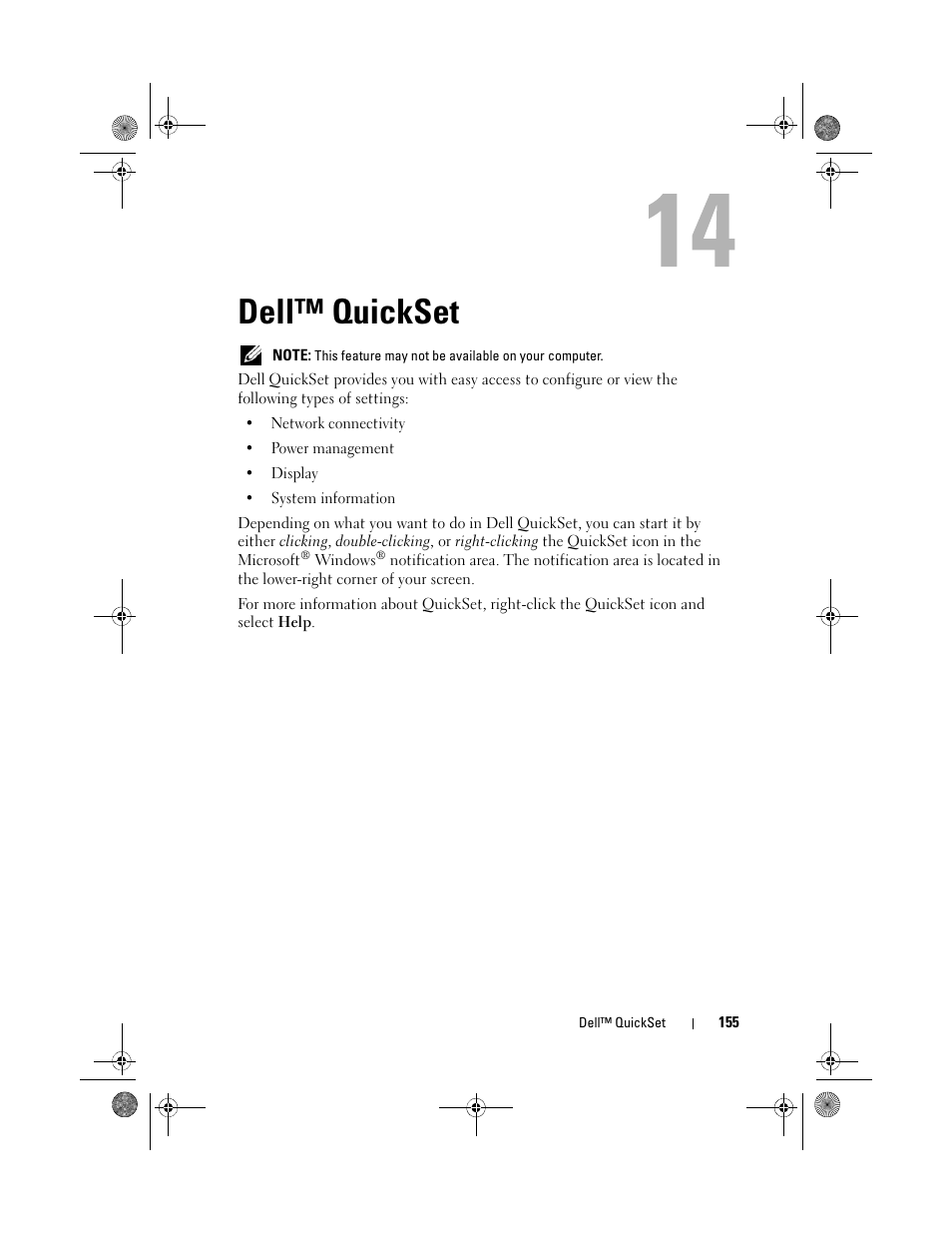 Dell™ quickset | Dell XPS M1330 (M1330, Mid 2007) User Manual | Page 155 / 202