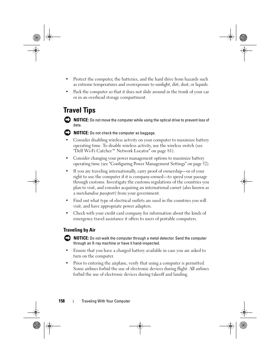 Travel tips, Traveling by air | Dell XPS M1330 (M1330, Mid 2007) User Manual | Page 158 / 202