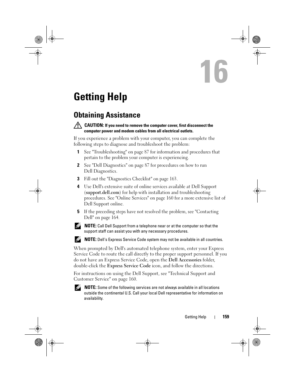 Getting help, Obtaining assistance | Dell XPS M1330 (M1330, Mid 2007) User Manual | Page 159 / 202