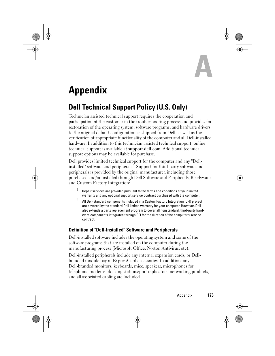 Dell technical support policy (u.s. only), Appendix | Dell XPS M1330 (M1330, Mid 2007) User Manual | Page 173 / 202