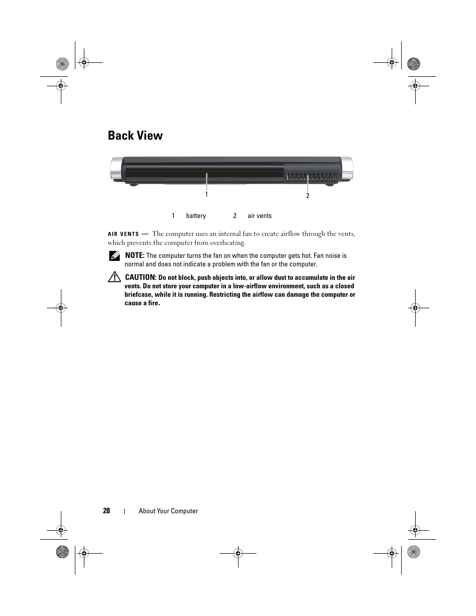 Back view | Dell XPS M1330 (M1330, Mid 2007) User Manual | Page 28 / 202