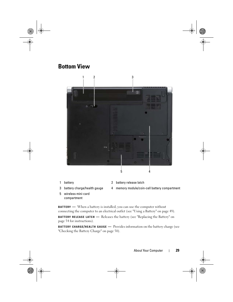 Bottom view | Dell XPS M1330 (M1330, Mid 2007) User Manual | Page 29 / 202