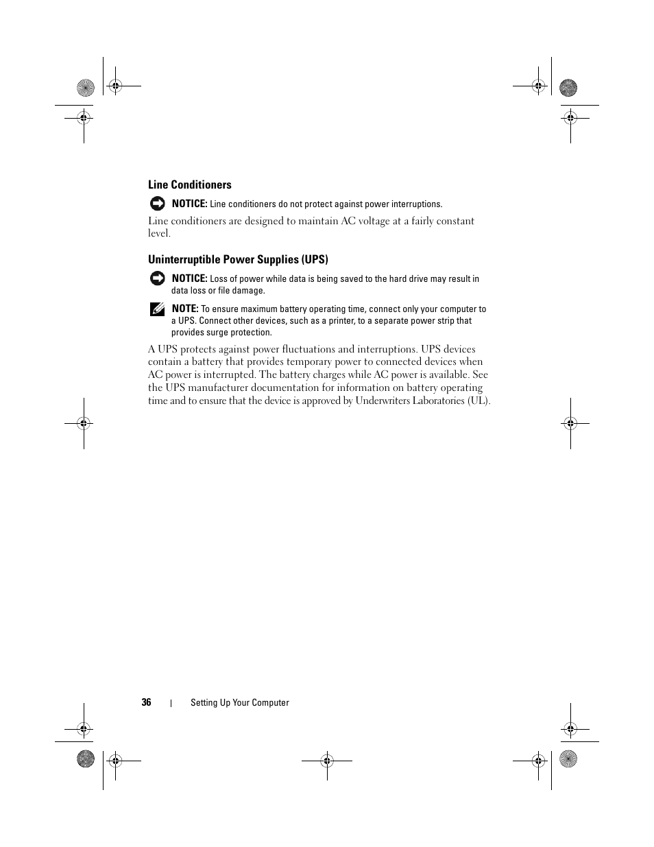 Line conditioners, Uninterruptible power supplies (ups) | Dell XPS M1330 (M1330, Mid 2007) User Manual | Page 36 / 202