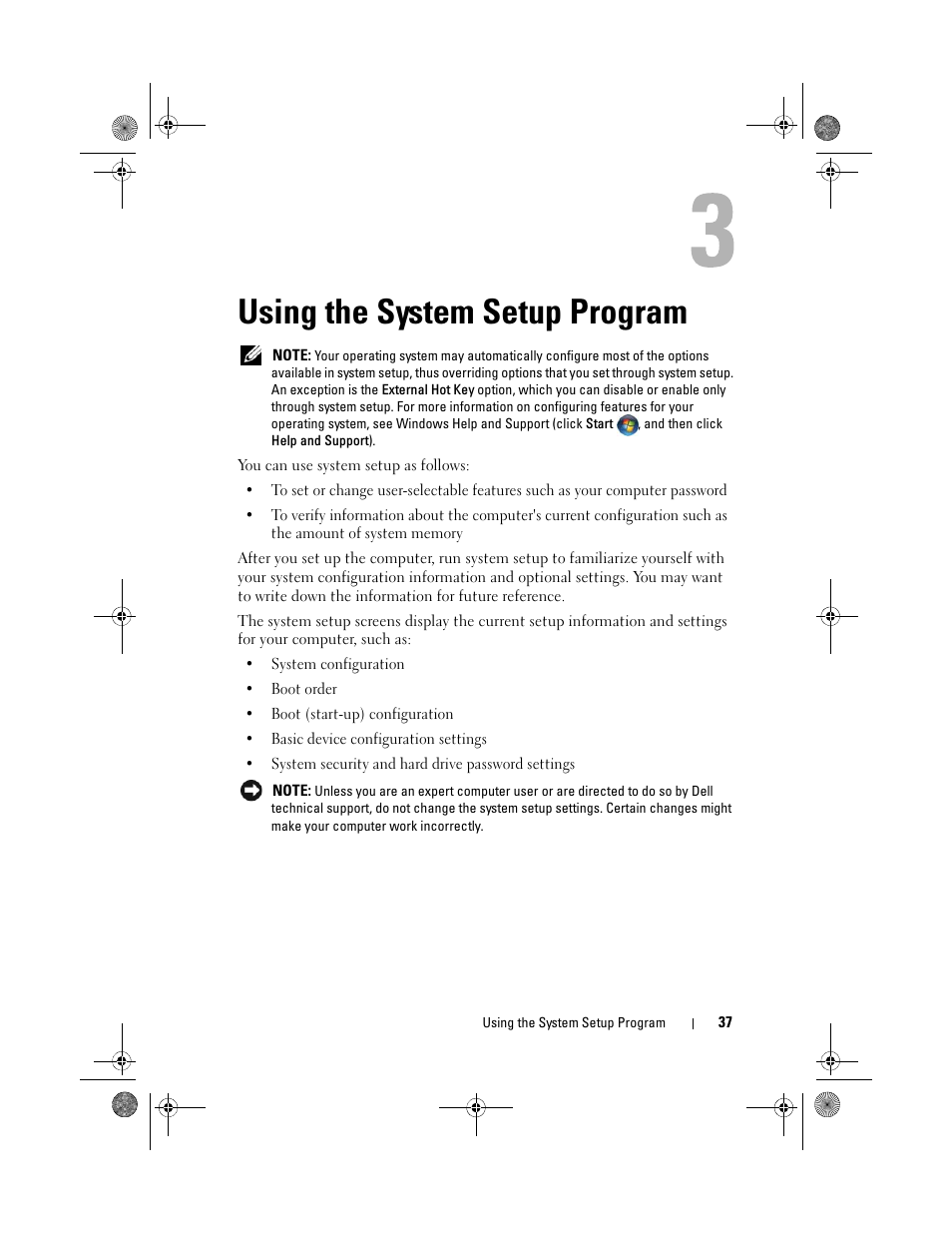 Using the system setup program | Dell XPS M1330 (M1330, Mid 2007) User Manual | Page 37 / 202