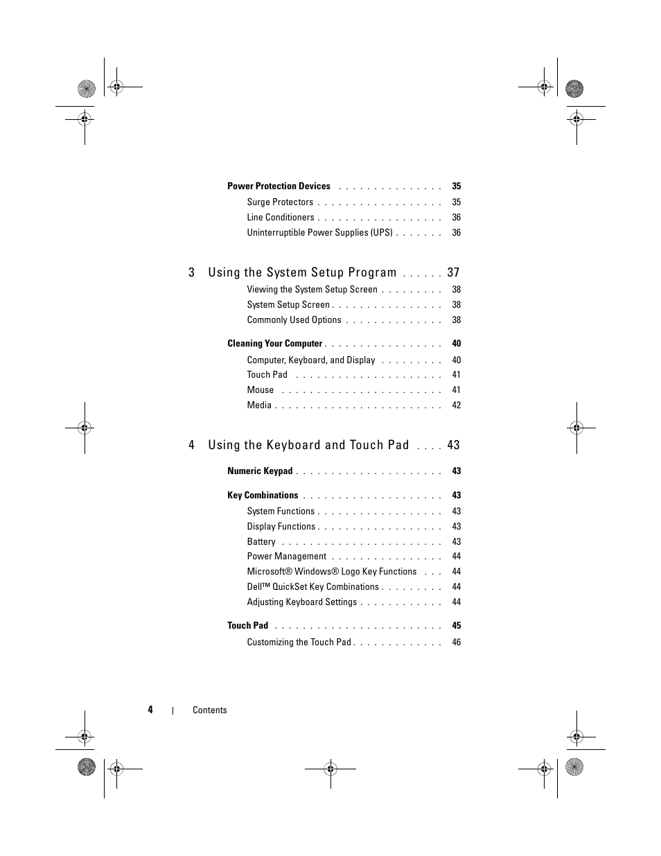 3using the system setup program, 4using the keyboard and touch pad | Dell XPS M1330 (M1330, Mid 2007) User Manual | Page 4 / 202