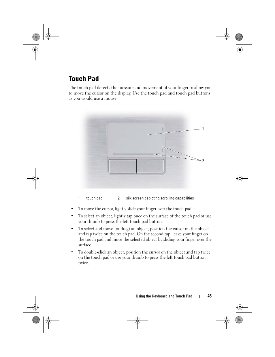 Touch pad | Dell XPS M1330 (M1330, Mid 2007) User Manual | Page 45 / 202