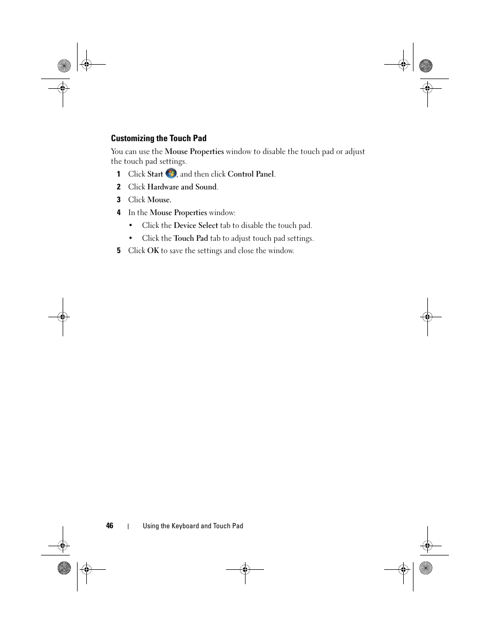 Customizing the touch pad | Dell XPS M1330 (M1330, Mid 2007) User Manual | Page 46 / 202