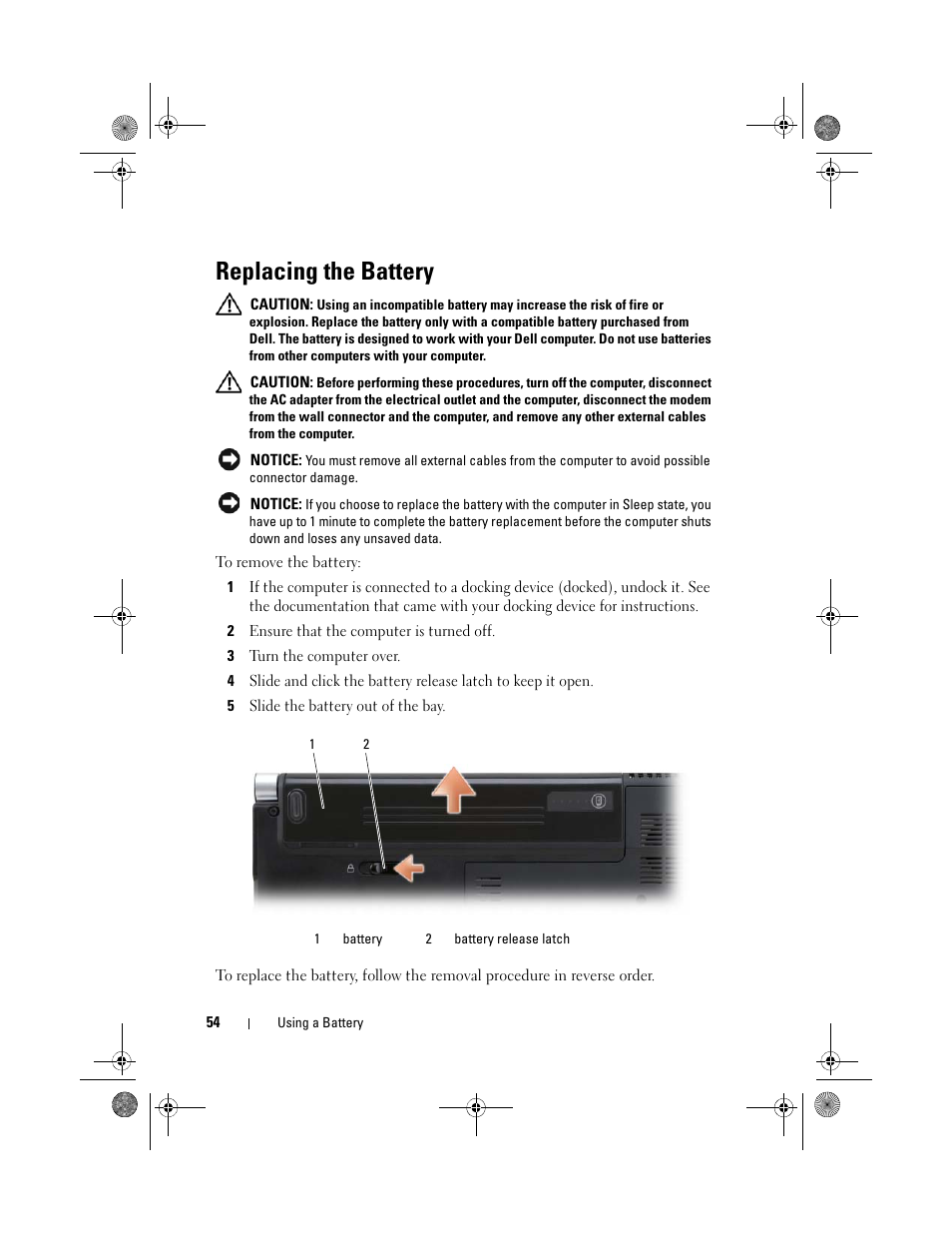Replacing the battery, Replacing the battery" on | Dell XPS M1330 (M1330, Mid 2007) User Manual | Page 54 / 202